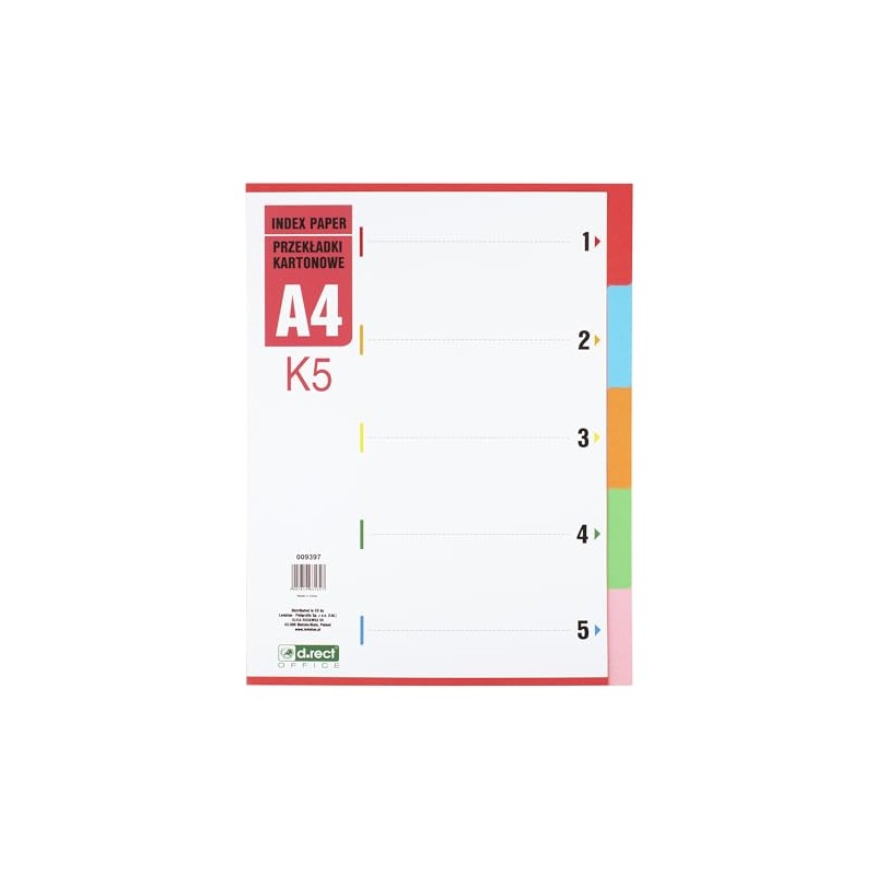 D.RECT Index for A4, K5, 5 Dividers, Ring Binder, Tabs