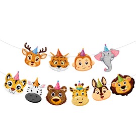 Adecortalk Cartoon Safari Animals Birthday Banner Cute Animal Birthday Party Decorations Party Animal Banner Garland Jungle Party Decorations for Kids Wildlife Safari Jungle Zoo Theme Party Supplies