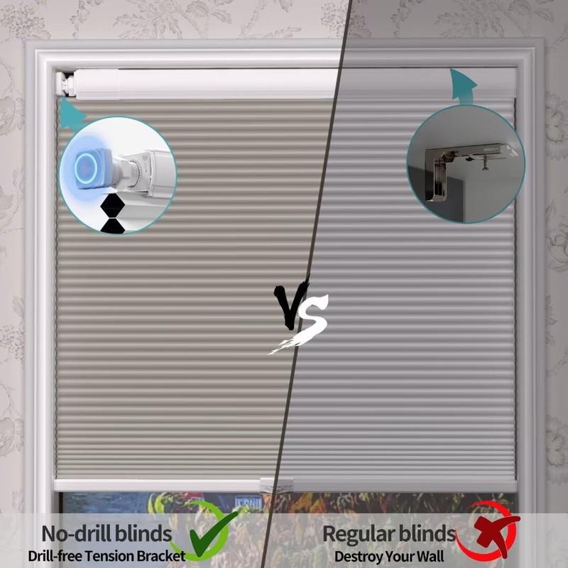 Myshade No Drill Blackout Shades Tension Cordless Cellular Blinds for