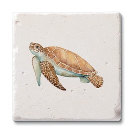 Thirstystone Sea Turtle 4 Pack Natural Shell Stone Absorbent Coasters with Protective Cork Backing Manufactured in The USA