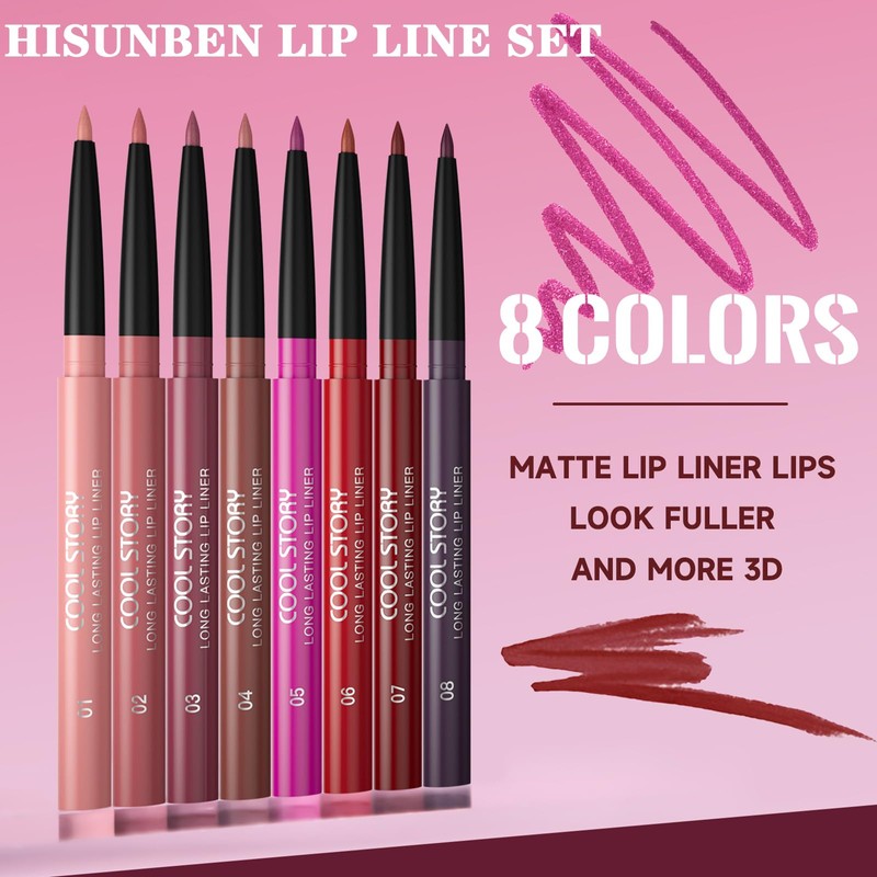 8 Colour Matte Lip Liner Set, 8 Pcs Set, Waterproof
