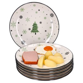 MamboCat Set of 6 Christmas Tree Dinner Plates, 6 People, Plates for Christmas with Christmas Trees and Snowflakes, Holiday Dinner, Roasting, Christmas, Dinner Plate, Flat Serving Plate, Stoneware