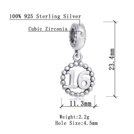 5,10,15,16,17,18,20,21,25,30,35,40,42,49,50,55,60,65,70 - Abalorio de plata de ley 925 con circonita cúbica, regalos para el día de la madre/aniversario, Plata esterlina Zirconia cúbica, Circonita cúbica