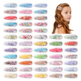 50 Pcs Snap Hair Clips for Girls, Sparkle Transparent Girl Hair Clips Bling Sequin Hairpins Sweet Barrette Styling Accessories Gift Set for Toddler Kids Teens Girls Women Daily Wearing Parties
