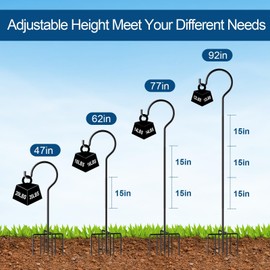 ReTang Heavy Duty 62" Adjustable Shepherds Hook for Bird Feeders - 7-Prong Base Outdoor Garden Hook, 3/4" Thick Durable Metal Pole for Hanging Plants, Hummingbird Feeders & Lanterns Black