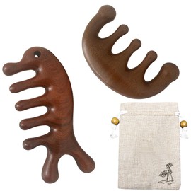 Wooden Scalp Massage Comb 2 Pcs, Sandalwood Natural Hair Massager, Wide Tooth Wood Gua Sha Comb Meridian Massager Acupoint Press Comb