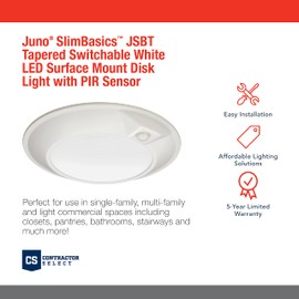 Juno JSBT 6IN SWW2 90CRI PIR MW M6 SlimBasics Slim Tapered Switchable White LED Disk Light with PIR Sensor, 6 Inch, White