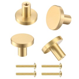 4 Pcs Door Knobs and Handles, Brass Round Cabinet Knobs, Single Hole Cupboard Door Handles, Small Pull with Screws for Drawer, Wardrobe, Cabinets, Doors, Decoration(Gold, 20 * 25mm)