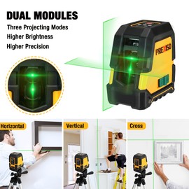 PREXISO Laser Level Self Leveling - 100Ft Rechargeable Cross Line Laser, Green Line leveler Tool for Construction, Floor Tile, Home Renovation with Magnetic Pivoting Base, Target Plate & Portable Bag