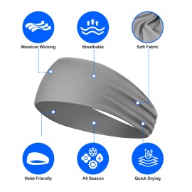 6PCS Men Women Sport Headband Moisture Wicking Sweat Band Elastic Wide Hair Band