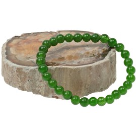 ELEDORO Stretch Bracelet Made of Real Gemstone Beads (6 mm) - Pearl Bracelet for Stylish Elegance, real nephrite jade, Nephrite Jade