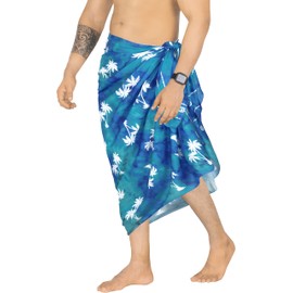 HAPPY BAY Traje de baño para hombre, ropa de playa, pareo, Azure, Allover Palm Tree, Talla única