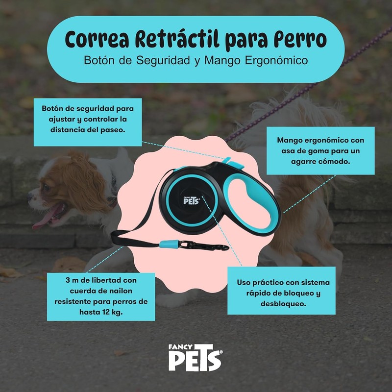 Fancy Pets Correa Retráctil para Perros Spiro Color Negra Tamaño