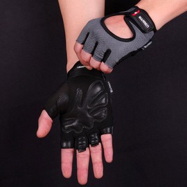 WARMEN Cycling Gloves - Leather Palm Support for Biking Riding Mountain Climbing Outdoor Racing, Fitness Workout Gym Weightlifting Indoor Power Training for Men & Women (Dark Grey, Women/Large)