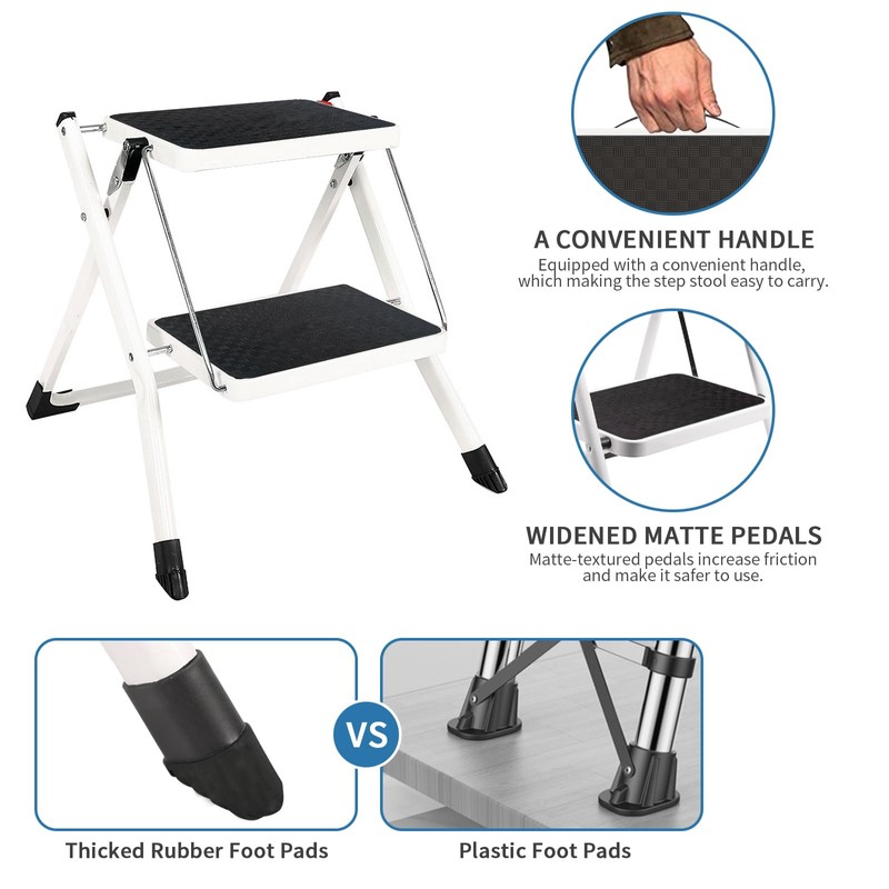 DAWNYIELD Folding 2 Step Stools Portable Heavy Duty Metal Step