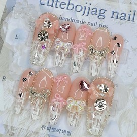Royal Ribbon Handmade Nail Tips - Oval L / 로열리본 수제네일팁 - 오벌L