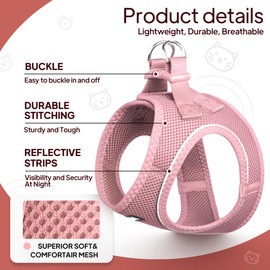 TwoEar Dog Vest Harness Reflective, No-Pull Pet Harness Easy Control with Breathable Mesh, Soft Puppy Step-in Harness No-Choke for Outdoor Walking, Training for Small Dogs, Cats(XS, Pink)