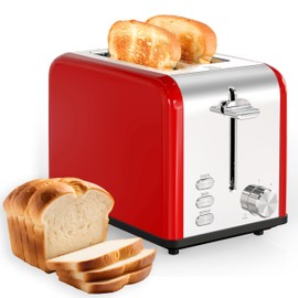 YSSOA Stainless Steel Toaster 2 Slice with Extra Wide Slot & Removable Crumb Tray, 6 Shade Settings and Bagel/Defrost/Cancel Functions, Compact Oven, for Various Bread & Waffle, Red New