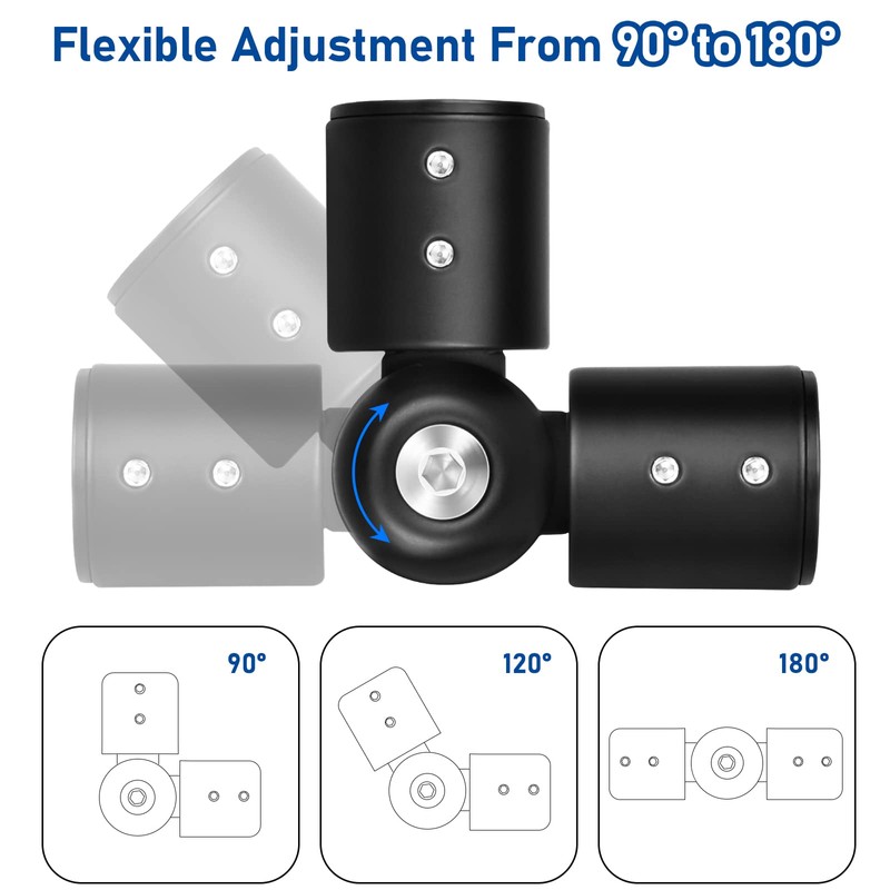 Heavy Duty Bay Window Curtain Pole Elbow Joint Kit, Adjustable