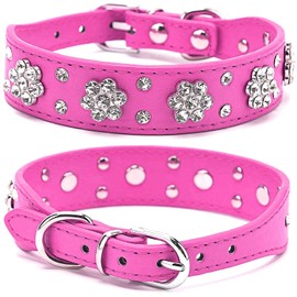 Haoyueer - Collar de perro con diamantes de imitación, bonito collar de piel sintética con diamantes de imitación, tamaño pequeño, mediano y grande (M, rosa intenso)