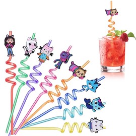 KEWUF Pack of 8 Animierte Children's Straws, Animierte Curly Party Straws, Animierte Reusable Straws, Drinking Straws for Children's Birthday Party Decoration, Accessories