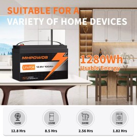 MHPOWOS 24V 12V LiFePO4 Lithium Battery 200Ah 100Ah for Rv Solar Off Grid Camping lot - 12V 100Ah Battery