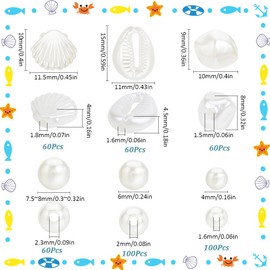 SUNNYCLUE 1 Box 400Pcs Shell Pearl Beads White Seashell Beads Cute Bulk Beige ABS Plastic Imitation Pearls Large Seashells Ocean Sea Bead for Jewellery Making DIY Crafting Bracelets Necklaces Gifts