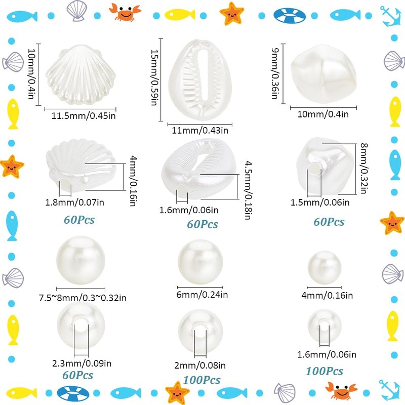 SUNNYCLUE 1 Box 400Pcs Shell Pearl Beads White Seashell Beads