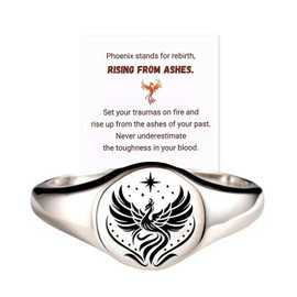 LIU JUN Rise From Ashes Signet Ring Phoenix Ring Rise From Ashes Phoenix Signet for Women for Women (Silver 10)