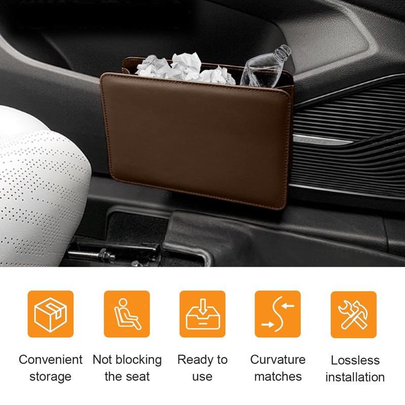 GLSOWEE Car Trash Can, Auto Leather Trash Bin Garbage Organizer