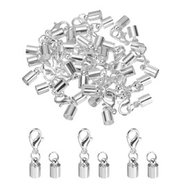 sourcing map 20pcs Cord End Cap 3.5mm ID Lobster Claw Clasp End Caps for Leather Cord, Tassels, Jewelry Making 6mm Length Silver