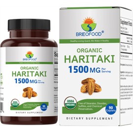 Brieofood Organic Haritaki 1500mg, 45 Servings, Vegetarian, Gluten Free, 90 Tablets