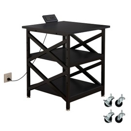 METYERRY Large Printer Stand with Power Outlet, with Height Adjustable Storage Shelf, 3 Tier Rolling Printer Cart with Industrial Wheels, 23.6 x 23.6 Inches Printer Table for Home Office,Black