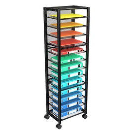 Simple Trending 14 Tier Rolling File Cart, Desk File Organizer with Sliding Trays and Wetal Mesh Paper Letter Storage Multi-Functional Rolling Clutter Cart for Office, Home, School, Black