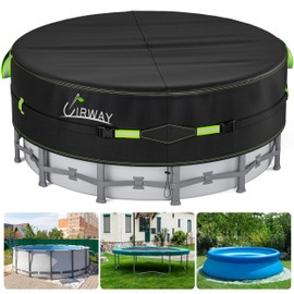 UIRWAY 14 Ft Round Pool Cover with Reflective Strips, Swimming Pool Cover for Above Ground Pools, Solar Cover Including Rope Tie and Luminous Ground Nails, PU Tarp Snug Fit for UV Protected