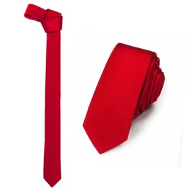 FNA Fashions FNA Fashions Mens Classic Slim Skinny Satin Ties Adult Wedding Fancy Party Solid Plain Necktie (Red, One Size)