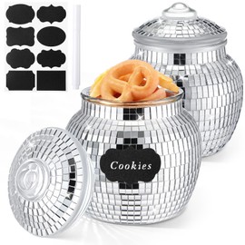 Honeydak 2 Pcs Disco Ball Candy & Cookie Jar with Lid 22 oz Glass Apothecary Jar Food Storage Canister Disco Ball Vase for Party Wedding Home Decorative Kitchen Storage Jar Gift Giving