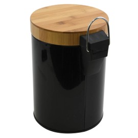 MSV Aza Cosmetic Bin 3 Litres Stainless Steel Bamboo with Soft-Close Mechanism and Inner Bucket Black