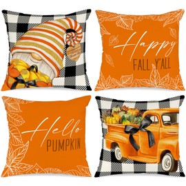 Benjia Autumn 40x40 Cushion Covers Set of 4, Pumpkin Gnome Decorative Holiday 16x16 Inch Fall Throw Pillow Covers Thanksgiving Pillowcase for Indoor Home Bedroom Couch Sofa Decoration Black 40x40cm