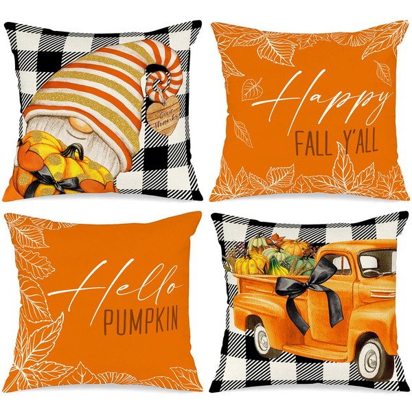 Benjia Autumn 40x40 Cushion Covers Set of 4, Pumpkin Gnome