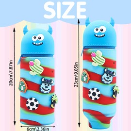 AUNGKWANG Kawaii Pencil Case, 2 in 1 Stand Pencil Case with Zip, Cute Cartoon Animal Pencil Case, Artist Pencil Case, Cute School Supplies, for Students, Teenagers, blue, pen holder for stationery