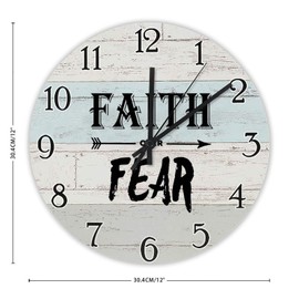 Mighun Faith Over Fear Christian Wall Clock Quote Sayings 12 Inch Wall Clocks Battery Operated Silent Non-Ticking Rutic Hanging Clock for Bedroom Living Room Farmhouse Wall Decor