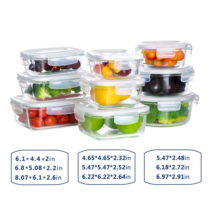 Bayco Glass Storage Containers with Lids, 9 Sets, Meal Prep
