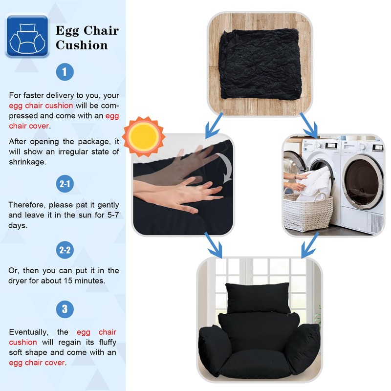 Egg Chair Cushion, Hanging Basket Chair Cushions with Pillow, Soft