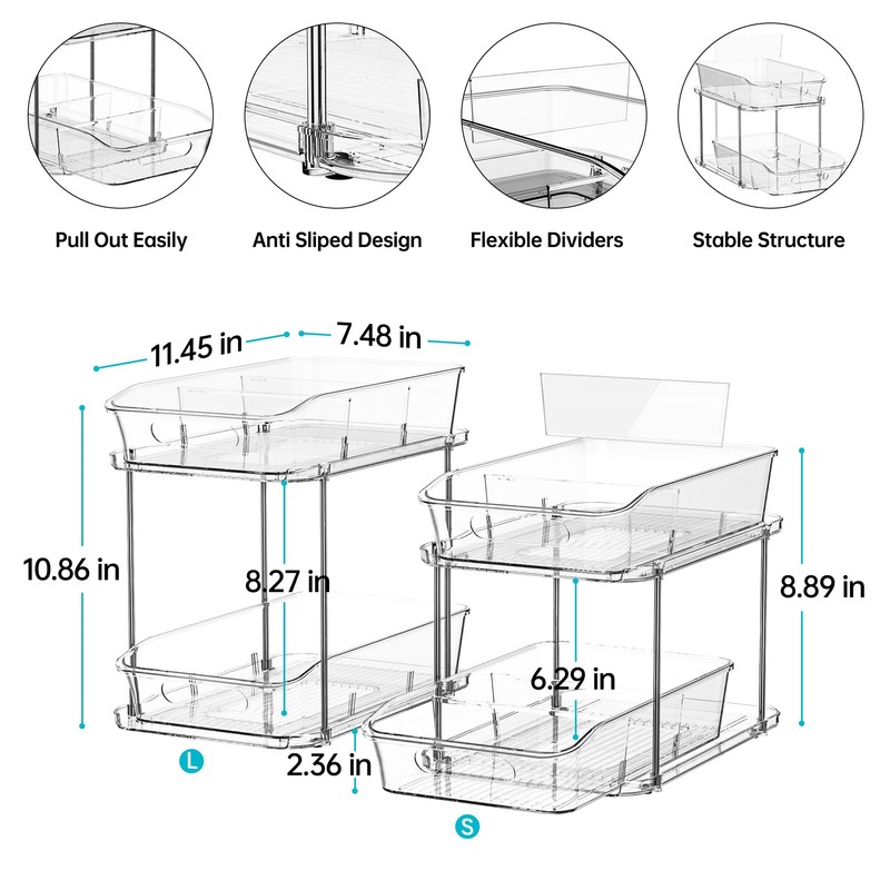Delamu 2-Tier Under Sink Organizers and Storage, Multi-Purpose Stackable Bathroom