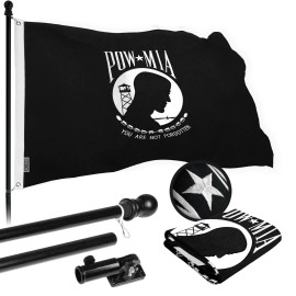 G128 Flag Pole 5 FT Black Tangle Free & POW MIA Flag Emb 2x3 FT Combo