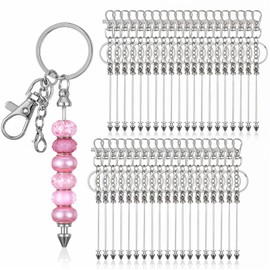 Molain 40Pcs Beadable Keychains Bars, Bulk Blank Beaded Metal Keychain for DIY Making Kit, Silver Keychain Blanks for Craft Jewelry Making