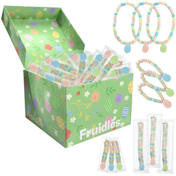 Easter Egg Candy Bracelet & Necklace, Multicolor Fruit-Flavored Chewables for Party Favors (24-Pack)