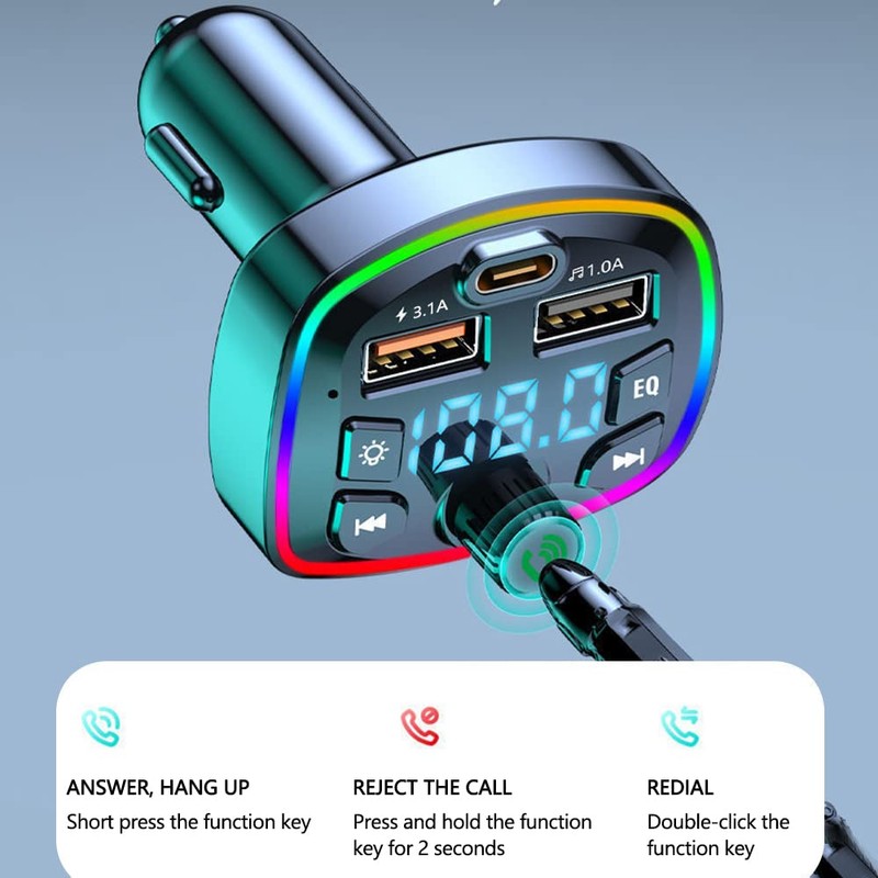 FM Transmitter Car Bluetooth Music Play 2 USB Port Charger