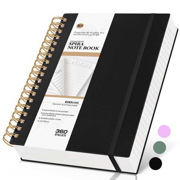 MUAHLIUB Spiral Notebook Journal College Ruled, 360 Pages Lined Thick